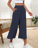 1 x RAW Customer Returns HMIYA Women s 3 4 Culotte Pants Lightweight Wide Leg Summer Pants,Navy,S - RRP €30.98