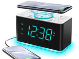 1 x RAW Customer Returns iTOMA Clock Radio, 15 Watt Wireless Charger Bluetooth, USB Port, Dual Alarm, Snooze, Dimmer, 1.4 Inch Display Cyan LED Night Light 207 - RRP €44.99