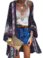 1 x RAW Customer Returns ZANZEA Women Floral Print Kimono Cardigan Boho Beach Dress Pareos Poncho Summer Beach Bikini Cover Up Boho-Navy 5XL - RRP €30.24