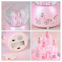 1 x RAW Customer Returns Music Box Crystal Ball LED Night Light Snow Globe Musical Shape Castle Decoration Glass Ball Automatic Toy Gift Kids Christmas Birthday Pink TU - RRP €24.98