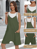 1 x Brand New heekpek Jumpsuit Women Short Summer Sleeveless Loose Overall Short V-Neck Spaghetti Strap Playsuit Casual Dungarees Women with Pockets, Army Green, L - RRP €27.6