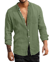 1 x RAW Customer Returns LVCBL Men s Autumn Winter Shirt Linen Shirt Leisure Lightweight Linen Shirt for Men Army Green M - RRP €23.98