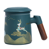 1 x RAW Customer Returns Hanbosym ceramic tea mug with tea strainer and lid, tea mug for daily and office use, hand-painted with wooden handle, gift packaging for family and friends, 400ML - RRP €31.25