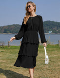 1 x RAW Customer Returns JUOIANTANG Women s Dress Long Sleeve Dress with Round Neck Black Dress Chiffon Boho Casual Dresses Mini Dress Wrap Dress Long Women s Elegant Dress Sheath Dress S-XXL - RRP €39.96