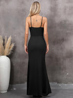 1 x RAW Customer Returns Missufe Evening Dresses Party Dress Spaghetti Straps Sleeveless Wrap Dress Women Slit Cocktail Maxi Long Wedding Ball Gown Black, Small  - RRP €48.99