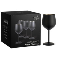 1 x RAW Customer Returns Oak Steel - 4 elegant large wine glasses in matt black, 550ml - unbreakable glass gift set for home bar, wedding, anniversary, birthday party - RRP €39.99