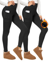 1 x RAW Customer Returns Pack of 2 Women s Thermal Sports Leggings Lined with Pockets Winter Thermal Underwear Warm Inner Fleece Thick Plush Sports Leggings Long with Fur High Waist Opaque Outdoor Activewear Black L-XL - RRP €25.2