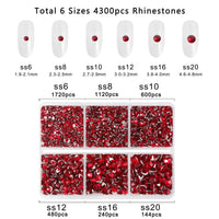 1 x RAW Customer Returns Beadsland 4300 Pieces Red Rhinestones Flat Back Round Glass Stones for Crafts 6 Sizes with Tweezers and Wax Pen Set, SS6-SS20, Red - RRP €10.07