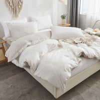 1 x RAW Customer Returns Freyamy reversible bed linen 135x200cm 2-piece white beige plain colours plain reversible bed linen washed microfibre soft bedding sets elegant duvet cover with zip and pillowcase 80x80cm - RRP €29.21