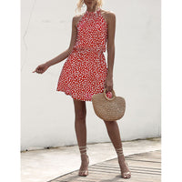 1 x RAW Customer Returns Women s Halter Neck Summer Dress Sleeveless Short Casual Polka Dot Dress Boho Summer Dress Beach Dress Party Dress Mini Dress with Elastic Waist Band L-Red  - RRP €24.0