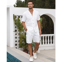 1 x RAW Customer Returns Fastkoala Men s Tracksuit Outfit Set Two Piece Button Suits Summer Shirts Shorts Jogging Suits 2 Piece White XXL - RRP €39.98