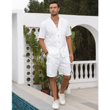 1 x RAW Customer Returns Fastkoala Men s Tracksuit Outfit Set Two Piece Button Suits Summer Shirts Shorts Jogging Suits 2 Piece White XXL - RRP €39.98