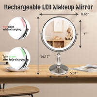 1 x RAW Customer Returns WIZCHARK 9 Vanity Mirror with Lights, 1x 10x Magnification, Makeup Mirror with Lights, 3 Colors, Brightness Adjustable, 360 Rotatable, Desk Mirror Brush, Nickel - RRP €50.41