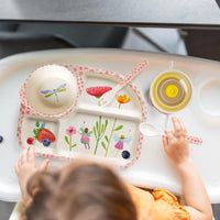 1 x RAW Customer Returns Greentainer children s tableware set made of melamine, 6-piece fall-proof tableware set - baby menu tray, children s bowl with suction cup, cup with lid, spoon, fork for children, from 6 months, dishwasher safe - RRP €20.99