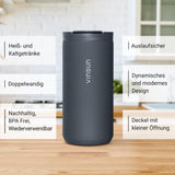 1 x RAW Customer Returns Vinsun thermal mug coffee to go 380ml - stainless steel, leak-proof, double-walled insulated - hot cold drinks - anthracite coffee mug with lid for travel, car, university - RRP €20.16