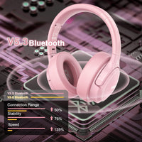 1 x RAW Customer Returns Uliptz Wireless Bluetooth Headphones, 65 Hours Playtime, 6 EQ Sound Modes, HiFi Stereo Over Ear Wireless Headphones with Microphone, Bluetooth 5.3 Headphones for Travel Office Phone PC Pink  - RRP €25.97