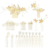 1 x RAW Customer Returns Cinaci 27pcs Glitter Gold Rhinestone Pearls Leaf Flower Bridal Metal Side Combs U Shaped Hair Pins Clips Hair Clips Headpiece Wedding Hair Accessories for Women Bride Bridesmaids - RRP €11.75