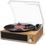 1 x RAW Customer Returns Vinyl Turntable, FYDEE Vintage Bluetooth Turntable with 3 Speeds 33 45 78 RPM and 2 Built-in Speakers, Portable Vinyl Player Supports Headphone Jack, RCA, AUX - Natural Wood - RRP €77.99