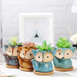 1 x RAW Customer Returns 4 Cute Cartoon Ceramic Flower Pots with Drain Hole and Bamboo Tray Ceramic Succulent Pots for Home Office Desk Decoration Diameter 1.8 Inch Fox Style  - RRP €22.99