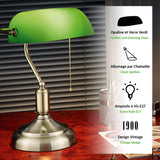 1 x RAW Customer Returns FISHTEC - Green banker lamp - vintage retrode bedside lamp - notary, avocado, bookcase - base E27 - opaline glass - switch chain - 38 CM - base bronze - RRP €20.4