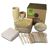 2 x RAW Customer Returns GoBeTree Disposable tableware made from palm leaves 180-piece tableware set for 25 guests, biodegradable plates made from palm leaves, with 30 plates, 25 forks, 25 knives, 25 spoons, 25 cups and 50 napkins - RRP €71.9