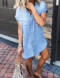 1 x RAW Customer Returns Zilcremo Jeans Dress Women s Summer Short Sleeve Button Down Short Denim Dress Blouse Dress Shirt Dress Summer Dress Blue L - RRP €38.99