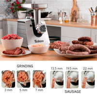 1 x RAW Customer Returns Twinzee - Electric meat grinder with sausage filler, black - For meat and sausage - Food processor, meat grinder with 3 perforated discs and 3 sausage attachments - RRP €78.68