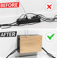 1 x RAW Customer Returns Cable management box with magnetic bamboo lid and cable ties - Elegant, durable cable organization box for hiding cables and power strips - Wall-mountable cable box - White - RRP €42.97