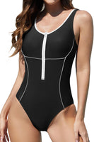 1 x RAW Customer Returns SHEKINI Women s Front Zipper Swimsuit Sleeveless Sports Surfing One Piece Swimsuit U Back Tummy Shaper,Black,L - RRP €31.95