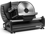 1 x RAW Customer Returns TOKASS food slicer, electric food slicer ECO motor, rust-proof stainless steel knife, sausage slicer with adjustable cutting thickness 0-15mm , cheese bread slicer, 150 W, black metal - RRP €85.7