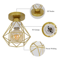 1 x RAW Customer Returns DELIPOP 2 pieces ceiling lamp vintage industrial 16CM, ceiling light modern geometric lampshade E27 lamp made of iron cage, pendant light gold, interior lighting for hallway study kitchen bedroom - RRP €25.99