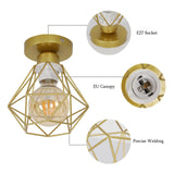 1 x RAW Customer Returns DELIPOP 2 pieces ceiling lamp vintage industrial 16CM, ceiling light modern geometric lampshade E27 lamp made of iron cage, pendant light gold, interior lighting for hallway study kitchen bedroom - RRP €25.99