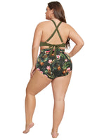 1 x RAW Customer Returns Hanna Nikole Women s Plus Size High Waist Bikini Sets Adjustable Two Piece Olive Green Floral XXL - RRP €46.38