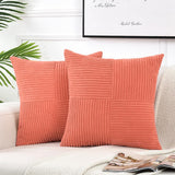 1 x RAW Customer Returns FDTERN Set of 2 Boho Cushion Covers for Sofa 50x50 in Corduroy, Modern Soft Decorative Cross Pattern Throw Pillow Covers for Sofa Bedroom, Coral Red - RRP €22.8