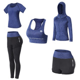 1 x RAW Customer Returns JULY S SONG Yoga Clothing Suit 5 Piece Tracksuit Running Clothes Gym Fitness Clothing Navy Blue, S  - RRP €41.99