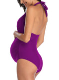 1 x RAW Customer Returns EastElegant Maternity Swimwear One Piece V-Neck Pregnancy Swimsuits Halter Bikini Maternity, Purple, XL - RRP €59.99