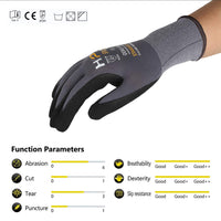 10 x Brand New HPHST SF001TS Nitrile Work Gloves, Nitrile Coated Micro-Foam Technology and Spandex Lining, CE Approved, Ergonomic Design, Smart Touch, Machine Washable, Gray, Pack of 12 Pairs - RRP €204.0