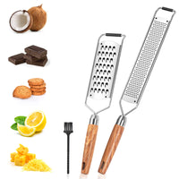 9 x Brand New WIWJ Cheese shredder zester parmesan grater stainless steel grater kitchen grater nutmeg mill garlic grater lemon chopper wooden handle with protective cover and black brush wooden  - RRP €163.26