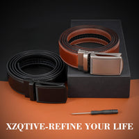 1 x RAW Customer Returns XZQTIVE Men s Ratchet Automatic Belt 2Pack Slid Leather Belt with Automatic Click Buckle, Length 130cm - RRP €21.17