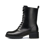 1 x RAW Customer Returns DREAM PAIRS Mid-calf women s boots, lace-up boots, silhouette, comfortable zip, warm lining, lug sole, inner zip DMB214 BLACK-PU 38 EUR  - RRP €42.36