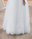 1 x RAW Customer Returns Aibaowedding Vintage Long Children s Tulle Dress Lace Dress with Belt Chic A-Line Communion Dresses Bridesmaids Dresses Flower Girl Dresses for Girls 2-12 Years White, 10  - RRP €39.32