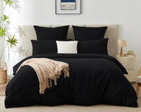 1 x RAW Customer Returns WAVVE bed linen 140x200 2-piece black - duvet cover 140 x 200 set with pillowcases 65x65 cm, bed linen sets 140x200cm made of microfiber with zipper soft and iron-free - RRP €22.76