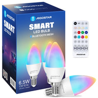 1 x RAW Customer Returns Aigostar Mesh - 6.5W C37 Alexa Light Bulb Bluetooth Mesh, Smart Light Bulb Works with Alexa, Smart Bulb E14 Candle LED 555LM RGB 2700K-6500K, 2 Pieces with Bluetooth Remote Control  - RRP €15.99