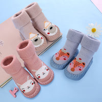 2 x Brand New Maeau Baby Non-Slip Cotton Socks Warm Slippers Baby Girl Winter Socks Long Slippers Plush Autumn Newborn Toddler Boy Rabbit Fox Pink Denim Blue 01 18-24 Months - RRP €51.98