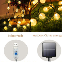 1 x RAW Customer Returns Bollengold Solar Fairy Lights Outdoor, 60LED 8m Solar Crystal Balls with USB Plug 8 Modes Waterproof Outdoor and Indoor for Garden, Bedroom, Wedding, Balcony, Camping, Parties Decoration Warm White  - RRP €17.99