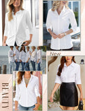 1 x RAW Customer Returns Hotouch Elegant Blouse White Ladies with Button Down Cotton Shirt 3 4 Sleeve Tops Shirt Elegant Tops Leisure Tops White XXL - RRP €27.99