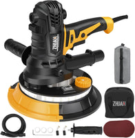 1 x RAW Customer Returns ZHJAN 880W drywall sander, 1400-2700RPM electric sander for walls, LED light, dust bag, hose, disc sander with 5 variable speeds, coarse fine sanding, 12 pieces sanding discs - RRP €87.99