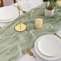 1 x RAW Customer Returns AOKSUNOVA Table Runner Eucalyptus Green Muslin Decorative Fabric 300 x 80cm Gauze Rustic Table Runner Cheesecloth Washable - RRP €14.99