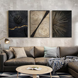 1 x RAW Customer Returns HEHGVCF 3-piece canvas line texture poster gold, black and white gold annual rings with pictures set, gold annual ring lines canvas pictures, wall art, without frame A B C, 40 x 60 cm  - RRP €27.92