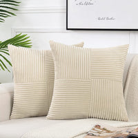 1 x RAW Customer Returns FDTERN Set of 2 Boho Corduroy Sofa Cushion Covers 55x55 Modern Soft Cross Pattern Decorative Cushion Covers for Sofa Bedroom, Beige - RRP €22.8